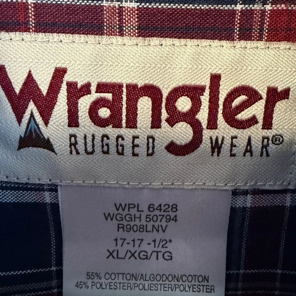 WRANGLER WESTERN Rugged Wear Plaid Button Up Oxford Shirt X-Large Blue/Red - Picture 5 of 5